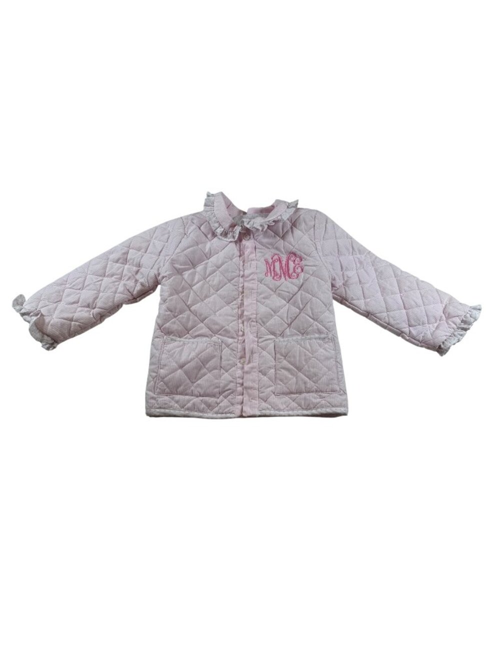 Cecil and Lou Pink Quilted Toddler Jacket Monogram MEM Ruffle Collar (PP756)
